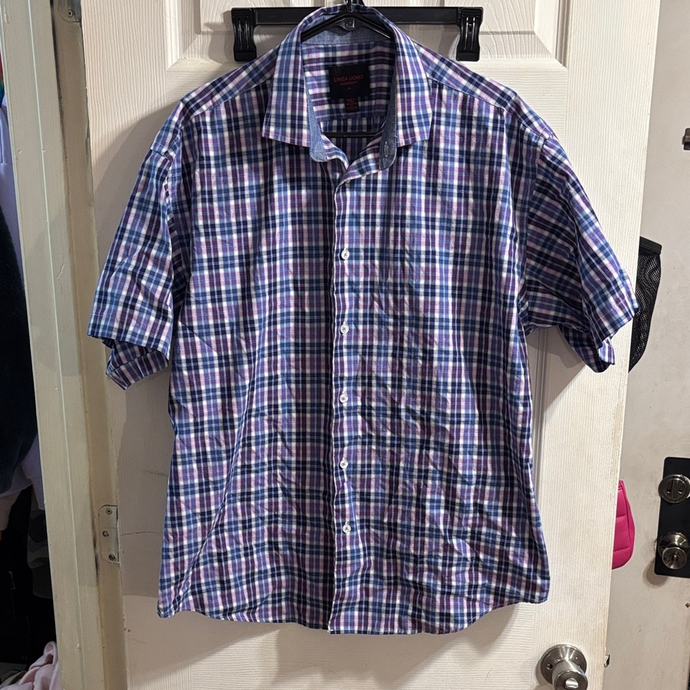 Men's Plaid Button Down Shirt - Blue and Purple